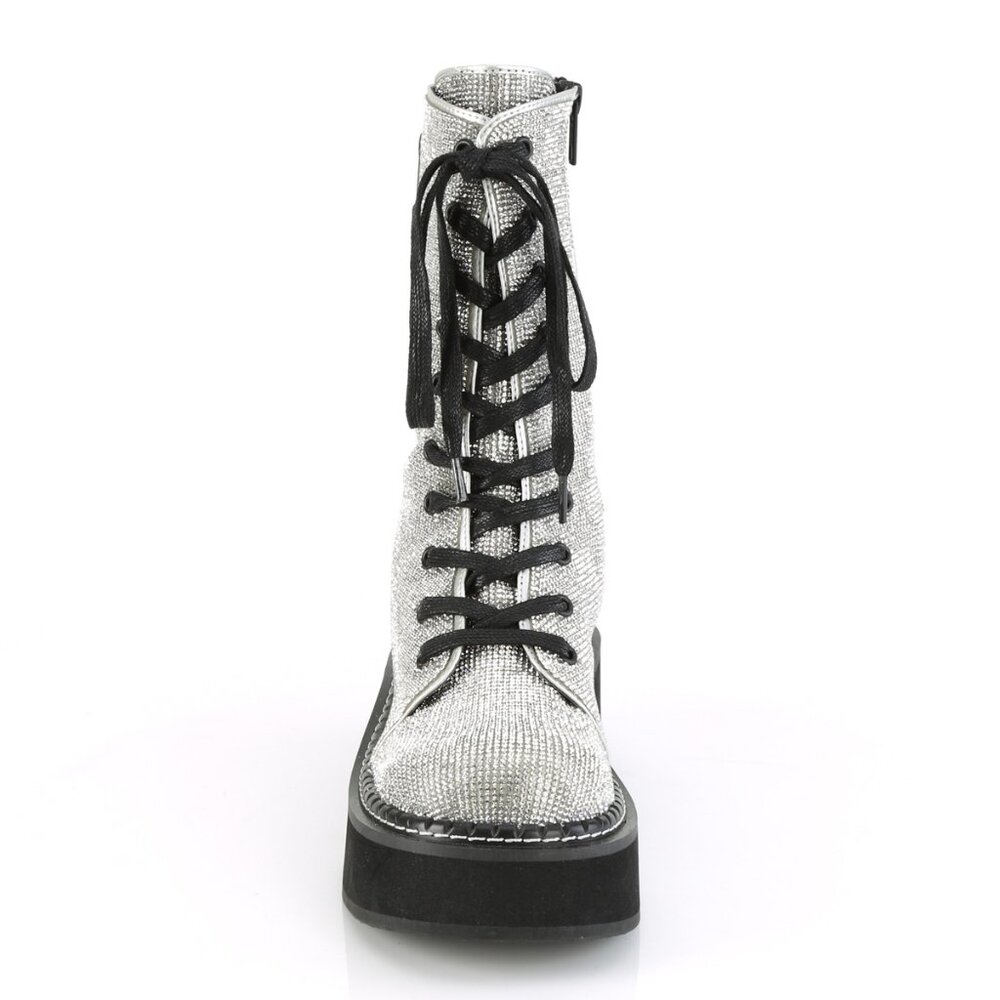 Demonia Emily 362 Silver Rhinestone Platform Ankle Boots - Picture 2 of 3